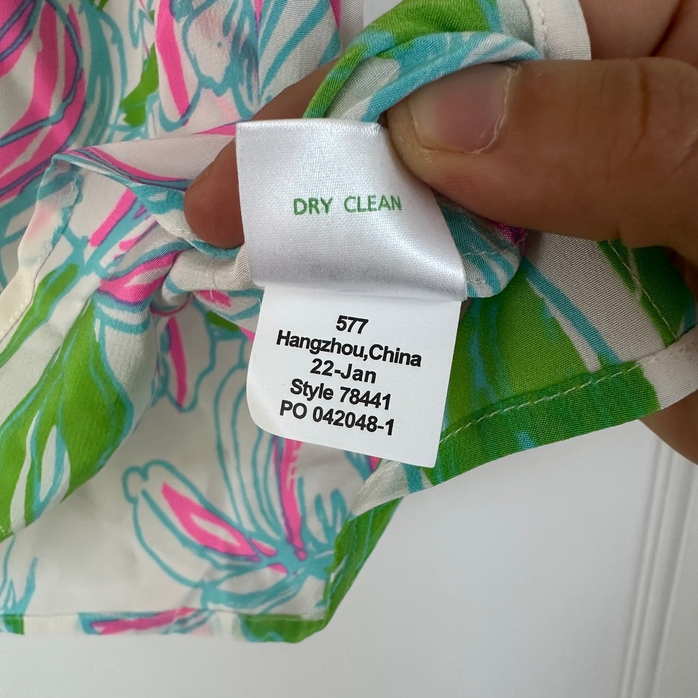 Lilly Pulitzer Houston Top Ring the Bellboy Silk Sleevless Tulips Pink Green‎ S - Picture 4 of 11